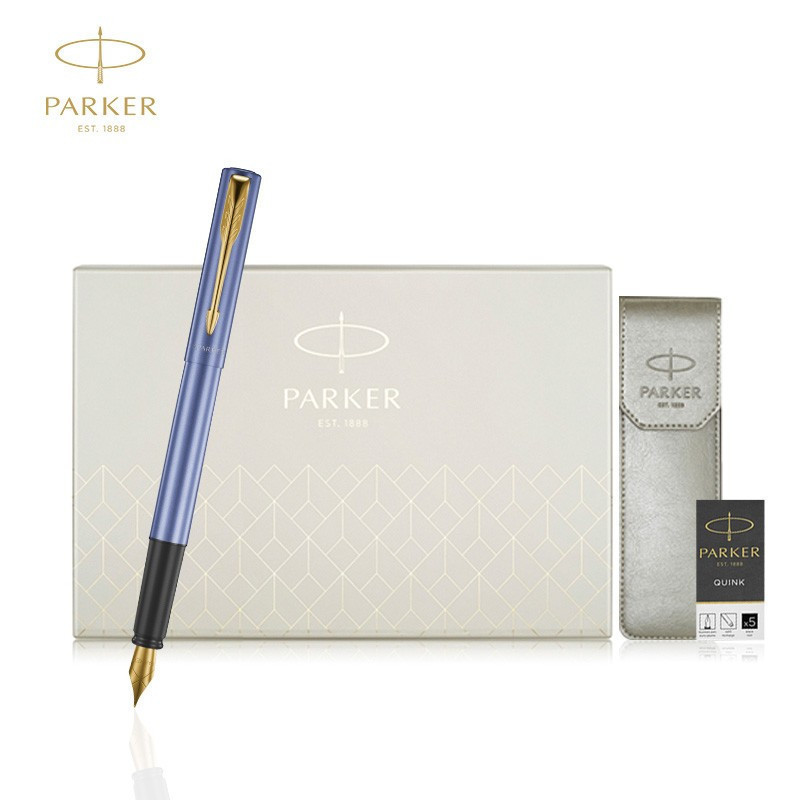 派克PARKER 钢笔 威雅XL青出于蓝金夹墨水笔+笔套礼盒装学生办公用品书写金属不锈钢F笔尖0.5mm可吸墨可替换墨囊