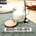 三维工匠透明玻璃杯带把家用水杯女牛奶杯早餐杯燕麦杯带盖勺麦片咖啡杯子 猫抓杯+钢勺+竹盖