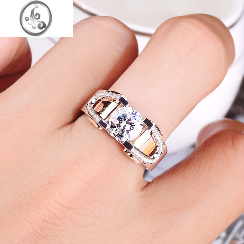 jimi2克拉d色仿莫桑钻石戒指男士双色电镀个性时尚大气男牛角款钻戒男