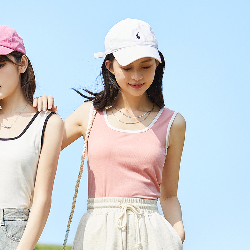 唐狮夏季新款女吊带背心女针织修身显瘦无袖上衣外穿西装内搭打底_417480 L 蜜粉