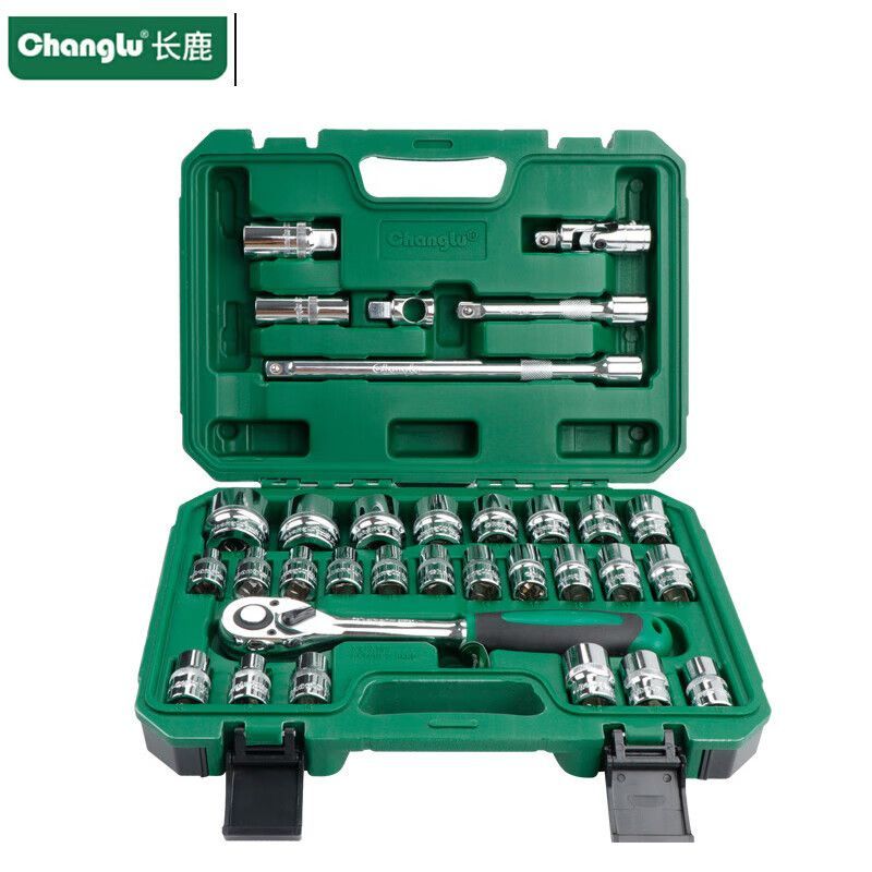CHANGLU/长鹿 32件12.5mm系列镜面铬钒套筒方盒组套(自脱棘轮) 101801 32件 1套