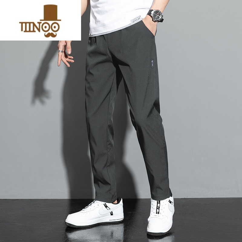 YANXU夏季薄款冰丝休闲裤男士九分潮牌宽松直筒运动长裤子工装裤男高清大图