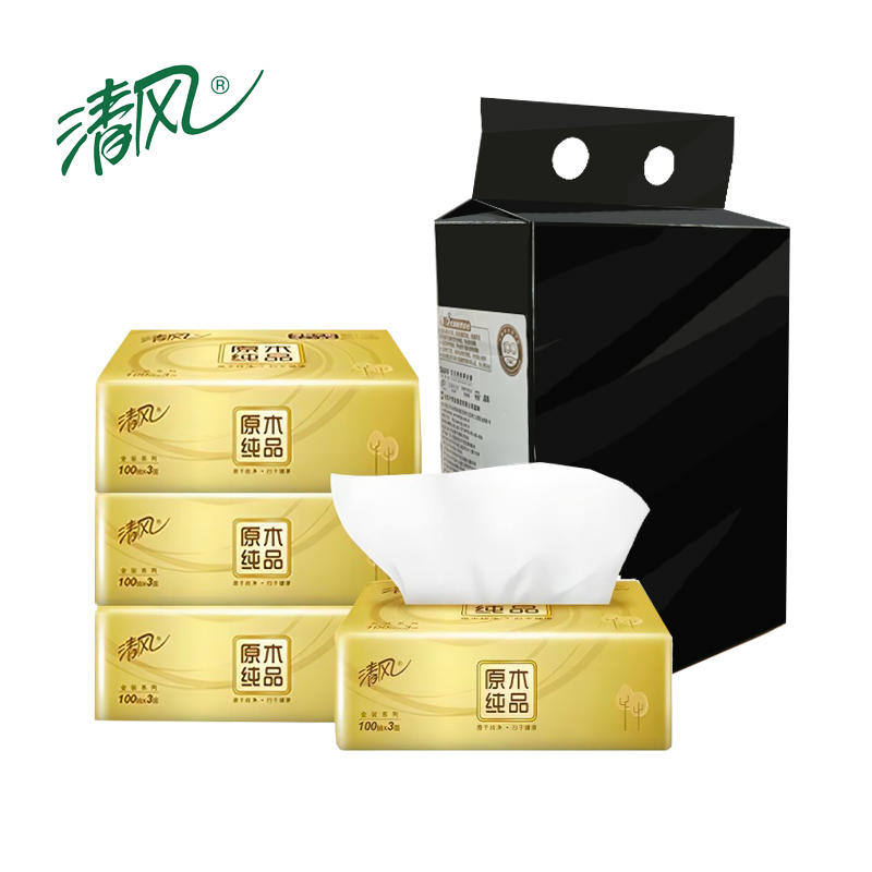 清风 BREEZE 100抽3层金装面巾纸4包/提*1提(AR42GZZ01-1T)ZC -