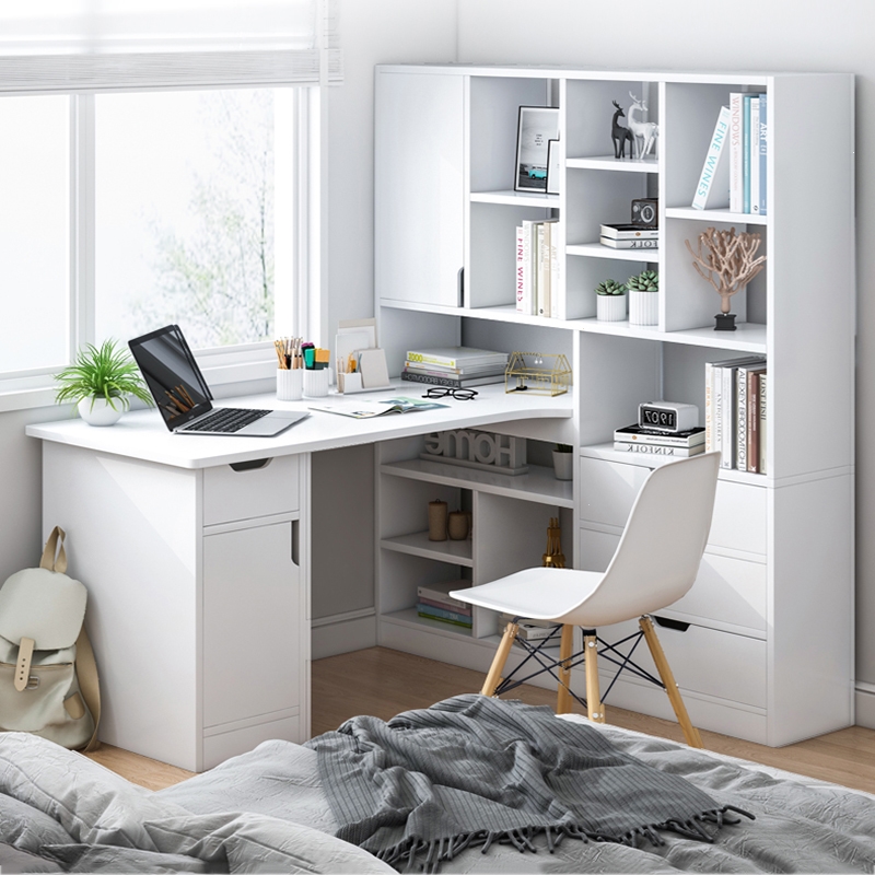 转角书桌书架组合一体书柜中学生学习写字迪玛森卧室家用角落台式电脑