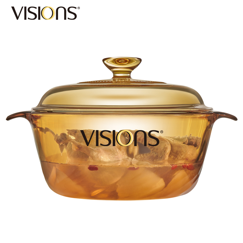 美国康宁(VISIONS) 家用晶炫透明汤锅 3.8L炖锅汤锅煲汤明火直烧玻璃锅 耐高温透明琥珀色锅