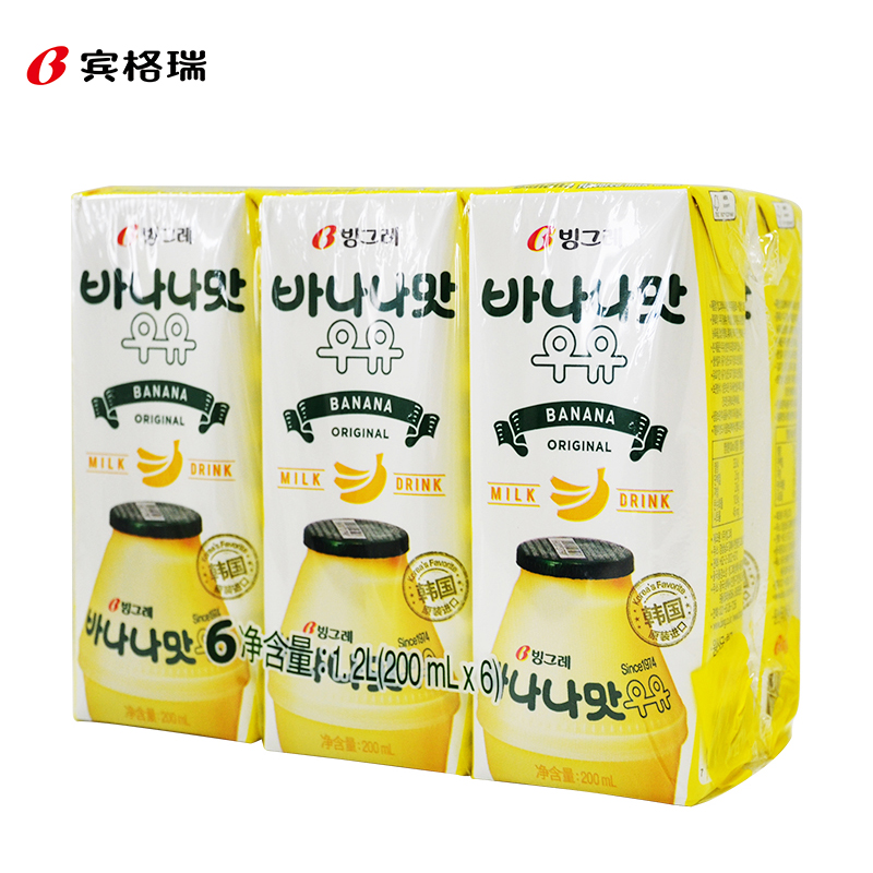 韩国进口 宾格瑞香蕉味牛奶饮料 200ml*6 香滑口感高清大图