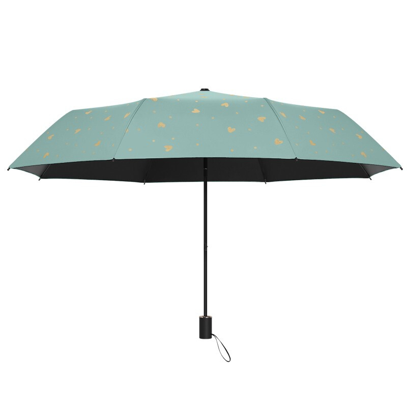 美度(MAYDU)烫金爱心遮阳伞黑胶防晒防紫外线晴雨两用三折伞M3101尼罗绿高清大图