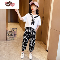 绿彩虹光女童夏装套装2022新款洋气中大童时髦夏季薄款儿童短袖运动两件套