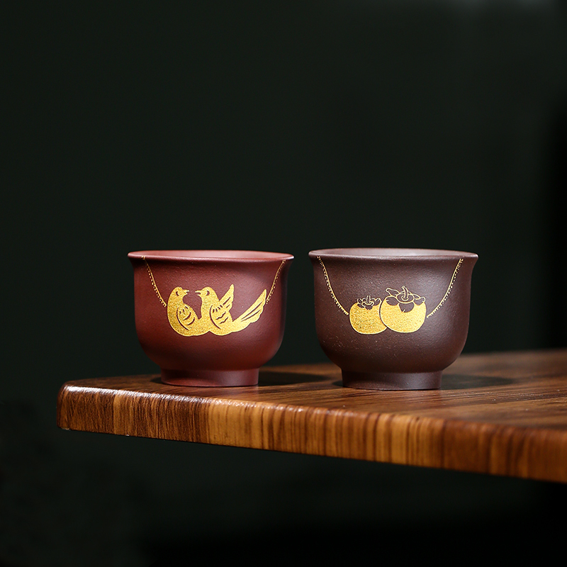 萬春和 好柿成双 宜兴紫砂茶杯双色紫砂对杯情侣杯主人杯90ml高清大图
