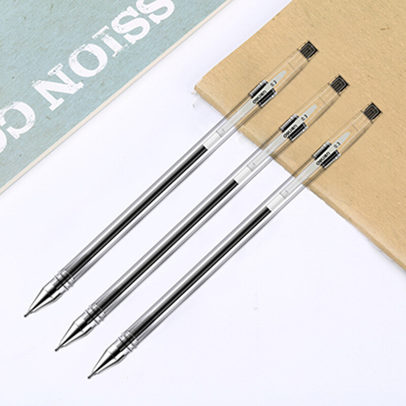 得力(deli) 0.3mm 中性笔S40 极细全针管 计财会记账笔 葫芦头 黑色 12支/盒 3盒 单位:组