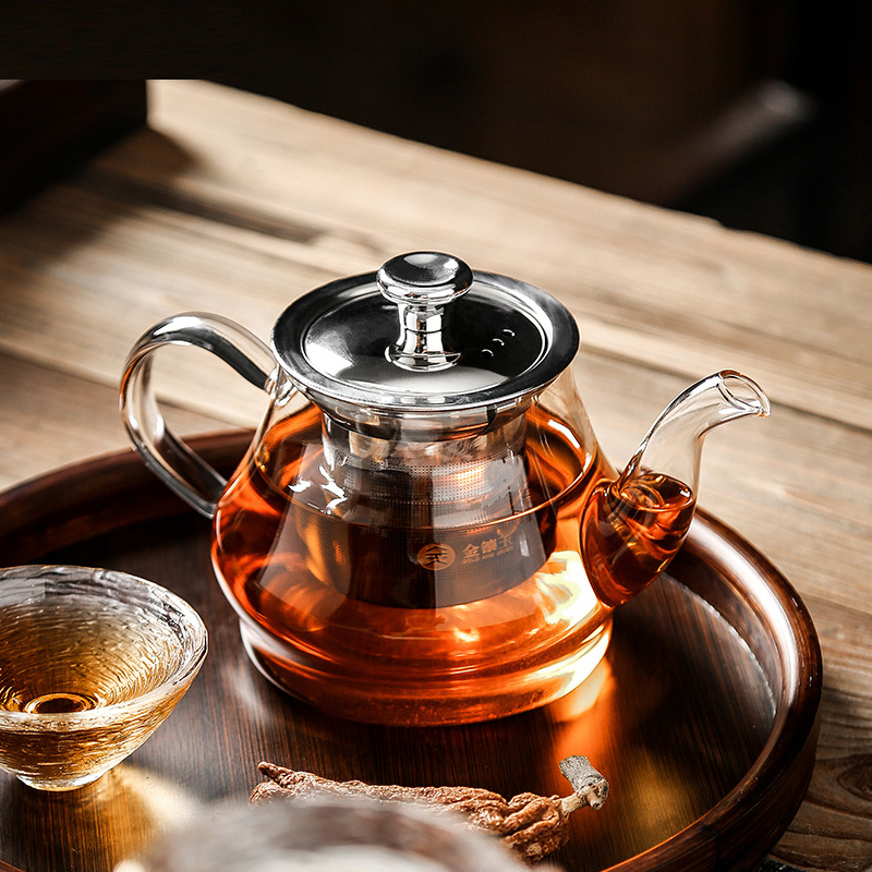 金镶玉 玻璃茶壶 泡茶壶花茶壶凉水壶耐热防爆过滤内胆带盖 雅风壶550ml高清大图