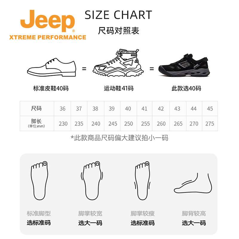 Jeep涉水凉鞋男24夏季透气网面沙滩鞋户外防滑旋转扣免系带溯溪鞋