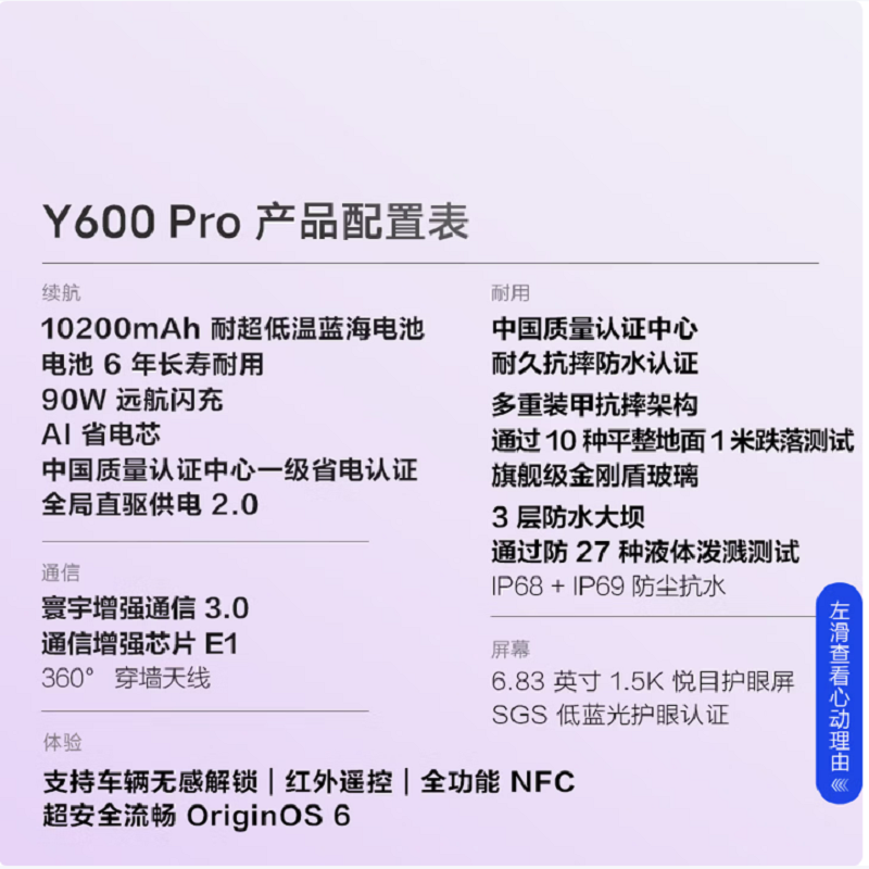 vivo Y600 Pro 浩渺蓝 8GB+128GB 10200mAh耐超低温蓝海电池 耐久抗摔防水 寰宇增强通信3.0 AI 5G手机高清大图
