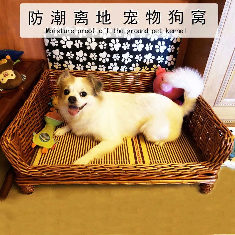 柳编狗窝米妮狗筐离地狗床猫窝夏季凉席垫金毛泰迪大中小型犬四季通用