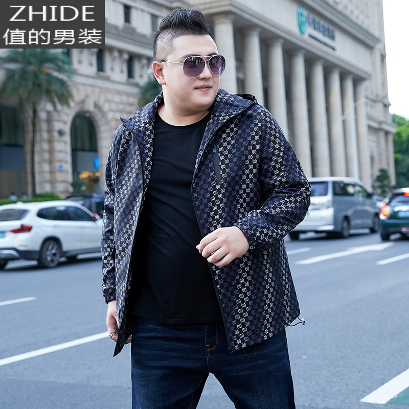 SUNTEK春秋加肥加大码夹克男装薄款休闲风衣外套胖子肥佬褂子宽松上衣潮风衣 2029可脱卸帽黑色 7XL（230-250斤）