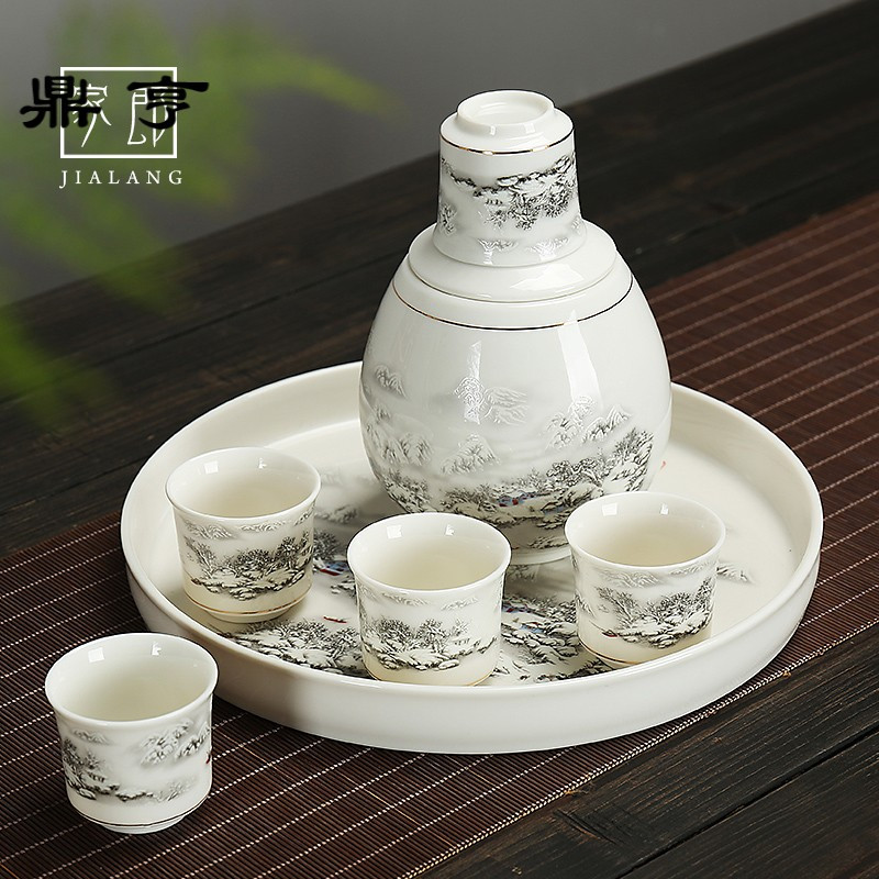 鼎亨温酒器烫酒壶家用陶瓷酒具套装黄酒热酒白酒杯暖酒壶中式半斤