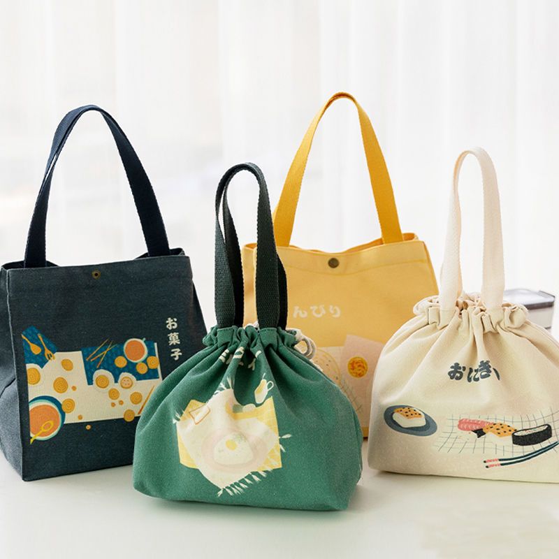 帆布饭盒袋子日式手提可爱大容量保温袋上班带饭束口手提袋便当包保温