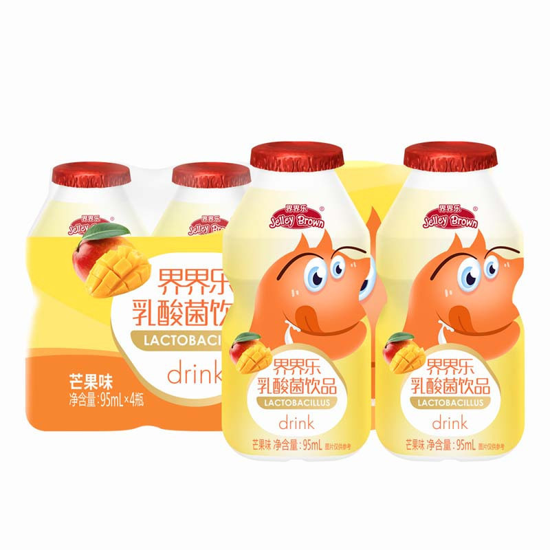 界界乐JelleyBrown 儿童乳酸菌饮料 芒果味95ml*20瓶 小怪物系列婴童果汁饮品