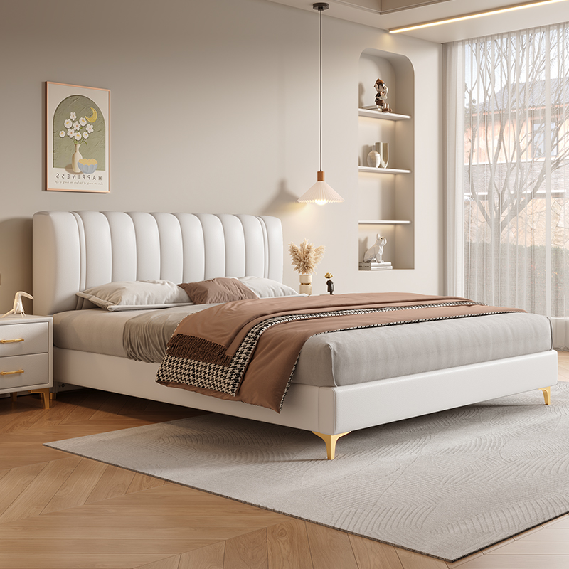 景山百岁 意式现代简约真皮床1.5米床简约小户型单人床1.8米床主卧室大床高端大气软包皮床工厂直销 多色可选 拍下备注高清大图