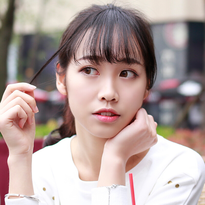 假发片真发迷你薄款隐形无痕假刘海齐刘海片 化纤发-带鬓角-自然黑