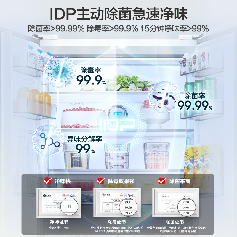 容声(Ronshen)503Pro十字对开四开门IDP双净嵌入式冰箱一级节能效无霜 BCD-503WD15FPQLA白色