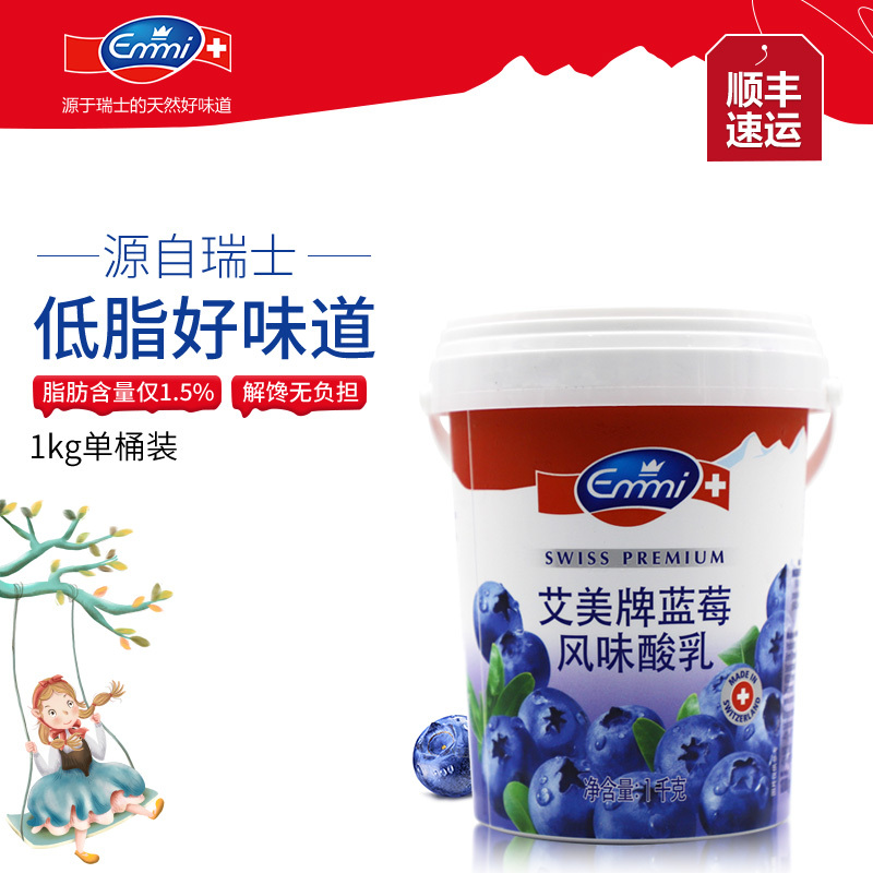 艾美Emmi 蓝莓风味酸乳低脂进口酸奶乳1kg 瑞士原装进口