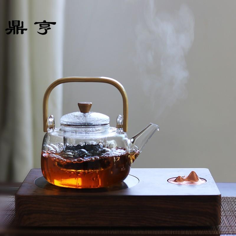 鼎亨耐热加厚电陶炉专用玻璃煮茶壶 竹把提梁烧水壶普洱泡茶壶花