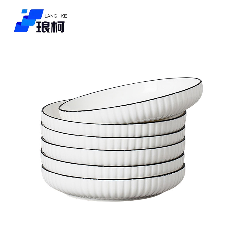 琅柯 黑线陶瓷盘 竖纹 8英寸高清大图