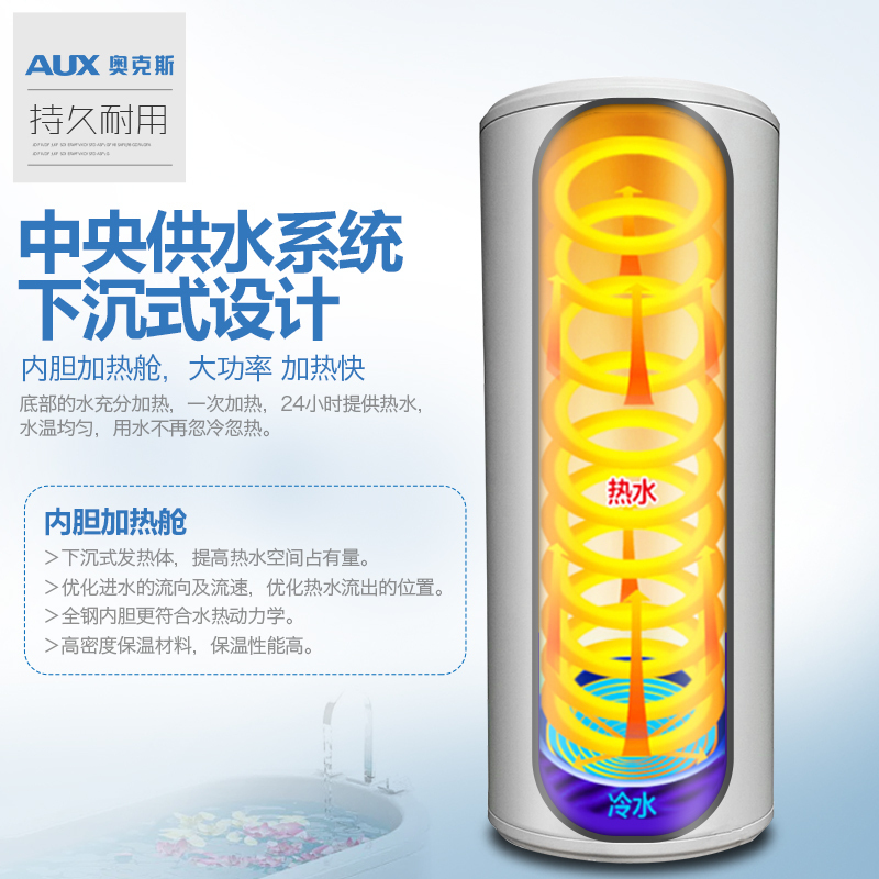 奥克斯(AUX)SMS-200LA-1电热水器 200升1级能效大容量家用商用立式储水式中央供水热水器5000W 带安装