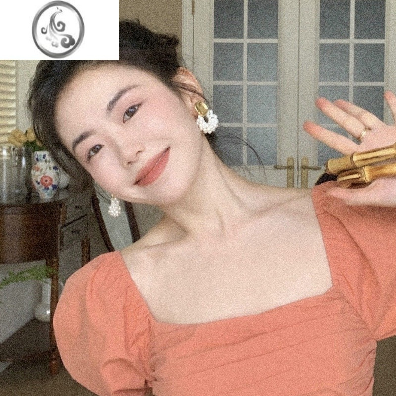 JiMi珍珠法式耳环女高级感耳钉轻奢耳坠复古耳夹无耳洞大圆脸适合耳饰