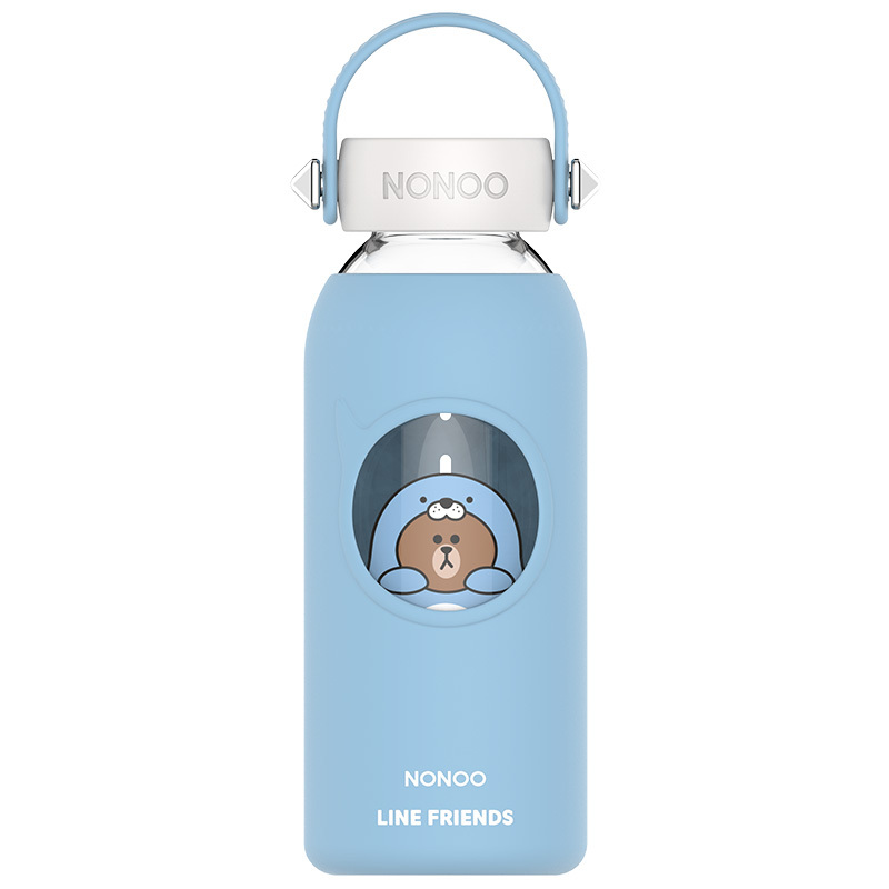 NONOO 酷卡玻璃杯LINE FRIENDS 400ML 水蓝