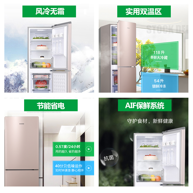 Ronshen/容声 两门双门租房冰箱家用风冷节能小型无霜