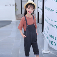 春季童装儿童休闲带裤女童宽松牛仔背带裤中大童春款九分哈伦裤