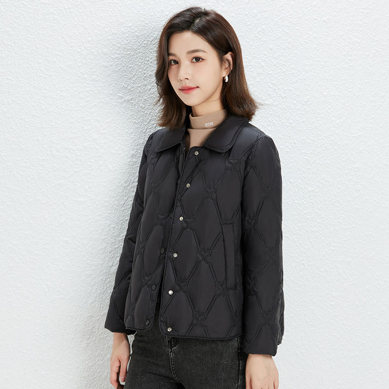 新款简约女式90绒女装尖领纯色羽绒服短款宽松外套_531高清大图