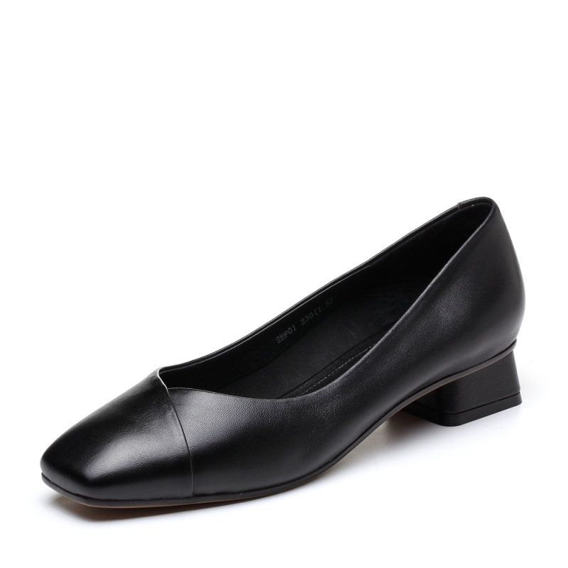 Bata/拔佳2019春新款专柜同款羊皮革方头奶奶鞋女单鞋2BP01AQ9