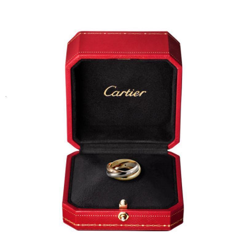cartier/卡地亚 trinity系列 18k金白金玫瑰金金三环三色镶钻戒指