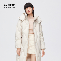 波司登2022年新款女士中长款可拆卸帽纯色绗缝羽绒服韩系冬装外套