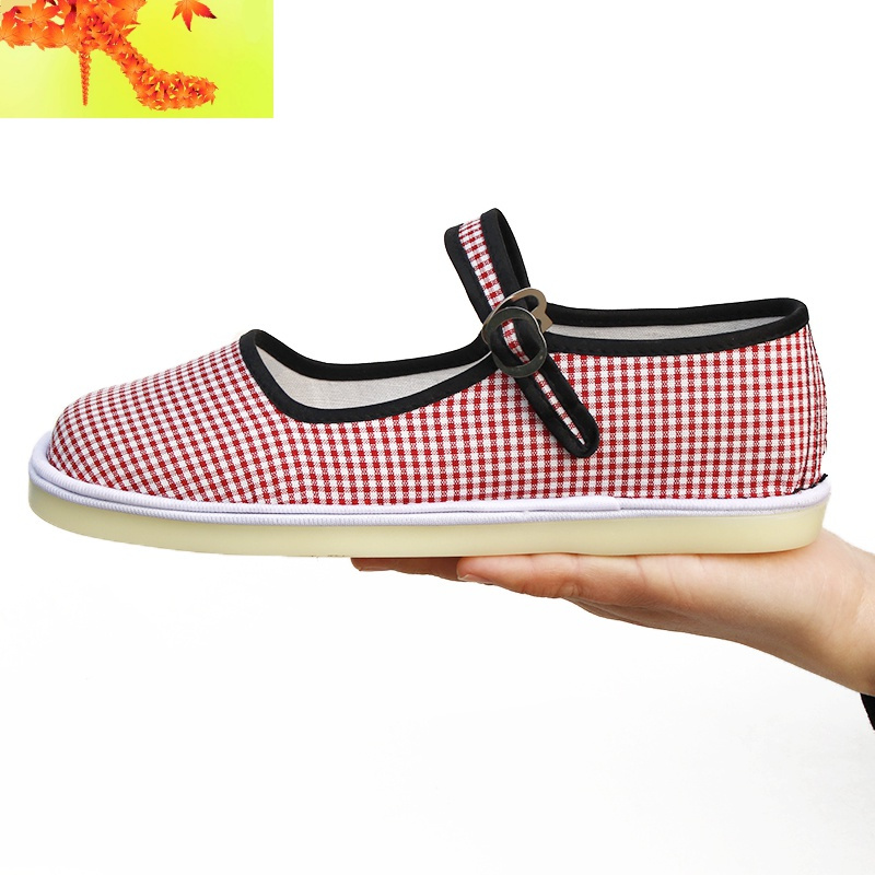 春秋款老北京布鞋女鞋牛筋底千层工艺棉布透气复古文艺格子女布鞋 简
