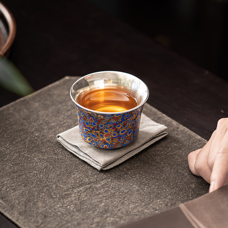 苏氏陶瓷(SUSHI CERAMICS)漆艺鎏银国潮茶杯主人杯个人杯品茗杯功夫茶杯(蓝)