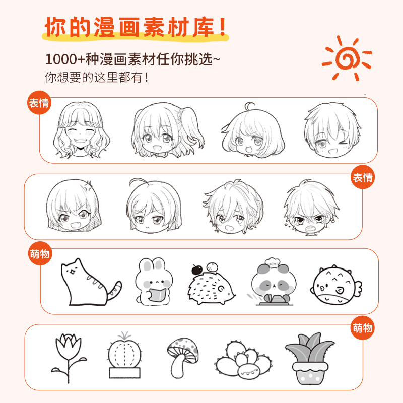 [正版]软萌漫画+动漫表情描摹练习本(2册)Q萌简笔画绘画临摹本 二次元人物头像手绘 小学生儿童美术画画零基础入门 哒哒高清大图