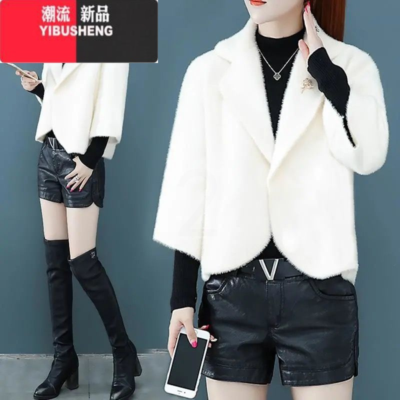 YIBUSHENG2022季新款外搭披肩休闲小西装洋气减龄开衫短款毛呢外套女