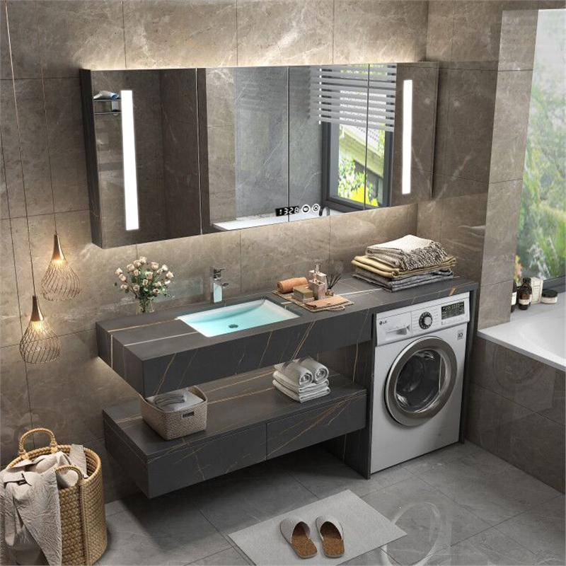 轻奢岩板浴室柜组合洗衣机一体柜阳台卫生间洗脸洗手盆智能镜柜6816