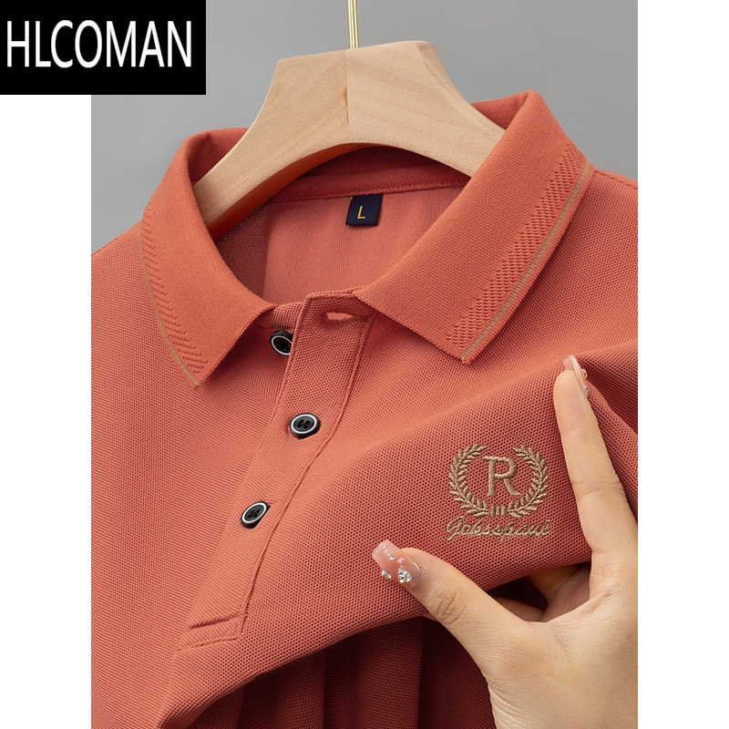 HLCOMAN2024新款夏季男士短袖t恤刺绣翻领popolo衫男爸爸上衣