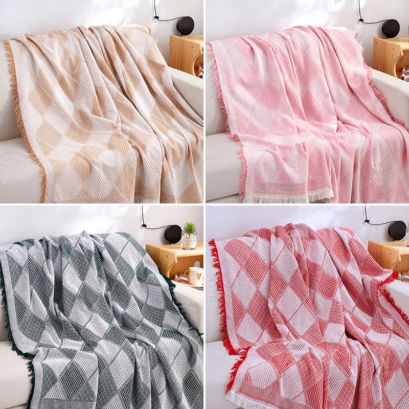 家柏饰(CORATED)北欧方格全盖沙发布单沙发巾沙发套罩沙发垫盖布沙发毯 墨绿T格 90*90cm高清大图