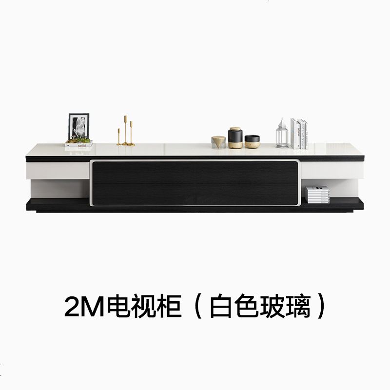 现代简约茶几电视柜组合大小户型客厅边柜钢化玻璃落地柜家具套装 整装_2M电视柜（白色玻璃）