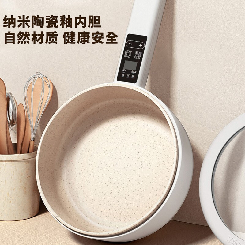 HYUNDAI电煮锅电火锅陶瓷釉不粘煮面煎蛋电热小炒锅涮火锅宿舍锅 2升白色电子款[带蒸笼]
