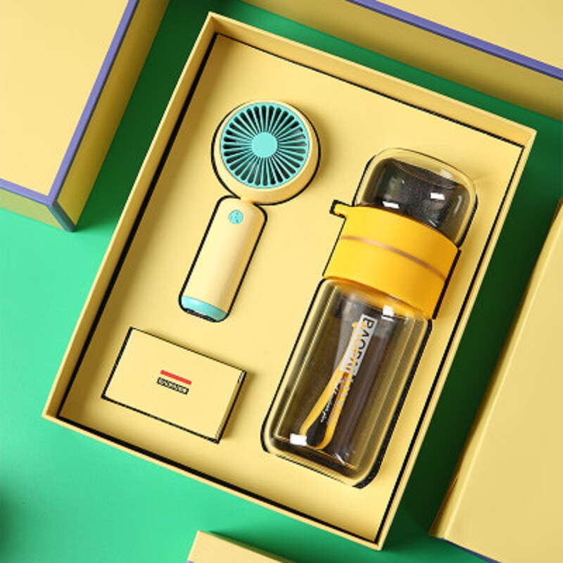豹牌 BP-T5玻璃杯套装 黄色 手持小风扇玻璃杯雨伞保温杯笔记本 黄色