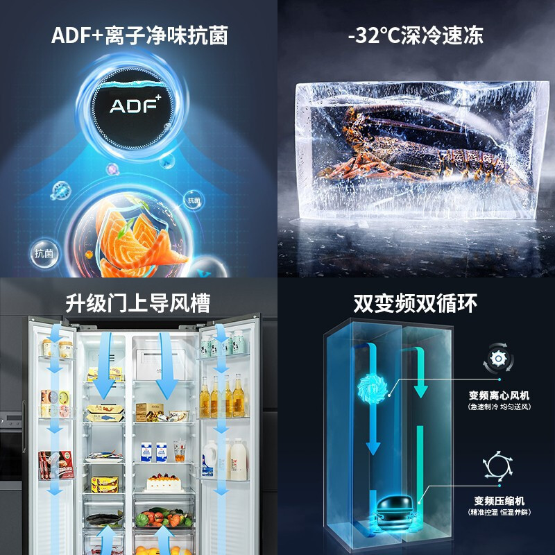 美菱冰箱 BCD-531WPCX天际灰 531升 对开门双开门冰箱 双变频风冷无霜大容量家用电冰箱高清大图