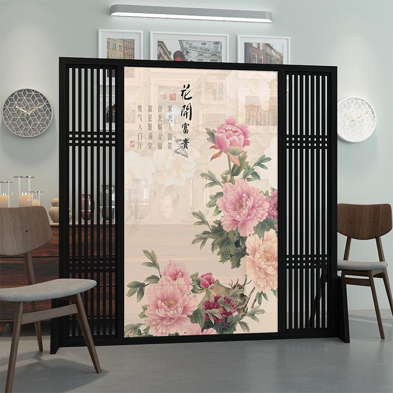 BONJEAN简约现代屏风隔断客厅时尚玄关实木办公古典透明座屏卧室移动牡丹
