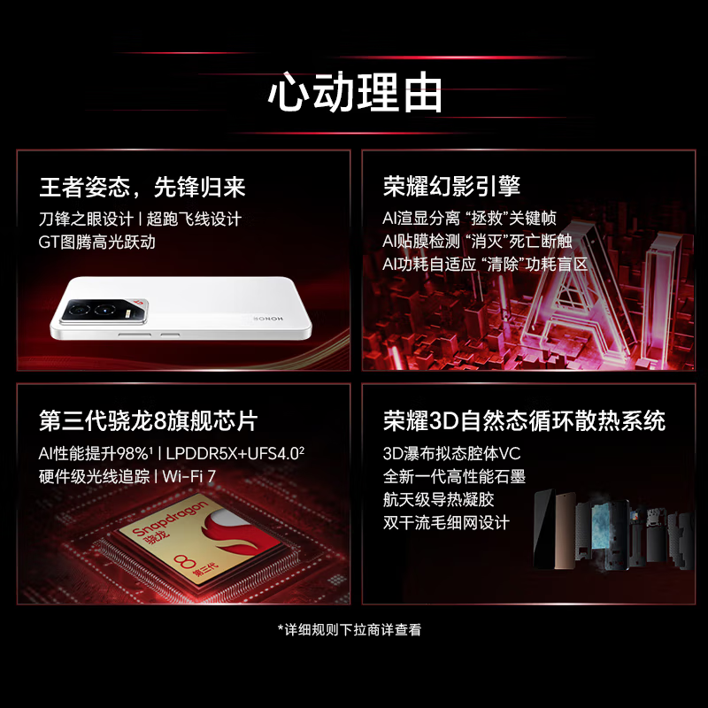 荣耀GT 冰晶白 16GB+256GB 第三代骁龙8芯 电竞屏 5G AI 新款 游戏手机高清大图